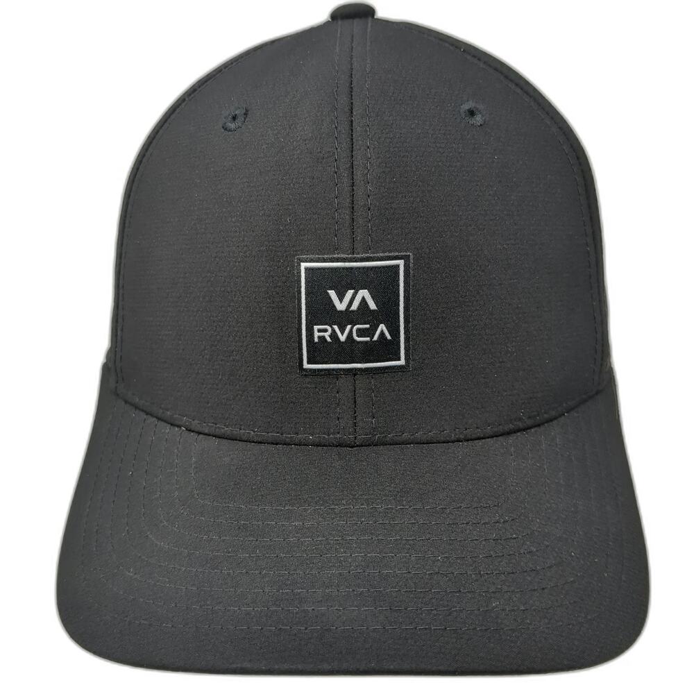 RVCA Baseball Cap Black One Size Logo Patch Flexfit Fitted Stretch Fit Hat